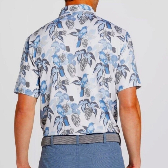 Walter Hagen NWT Golf Dri Fit Polo Mens, Floral Bird Bluejay 11 Majors Shirt XL - Picture 2 of 12